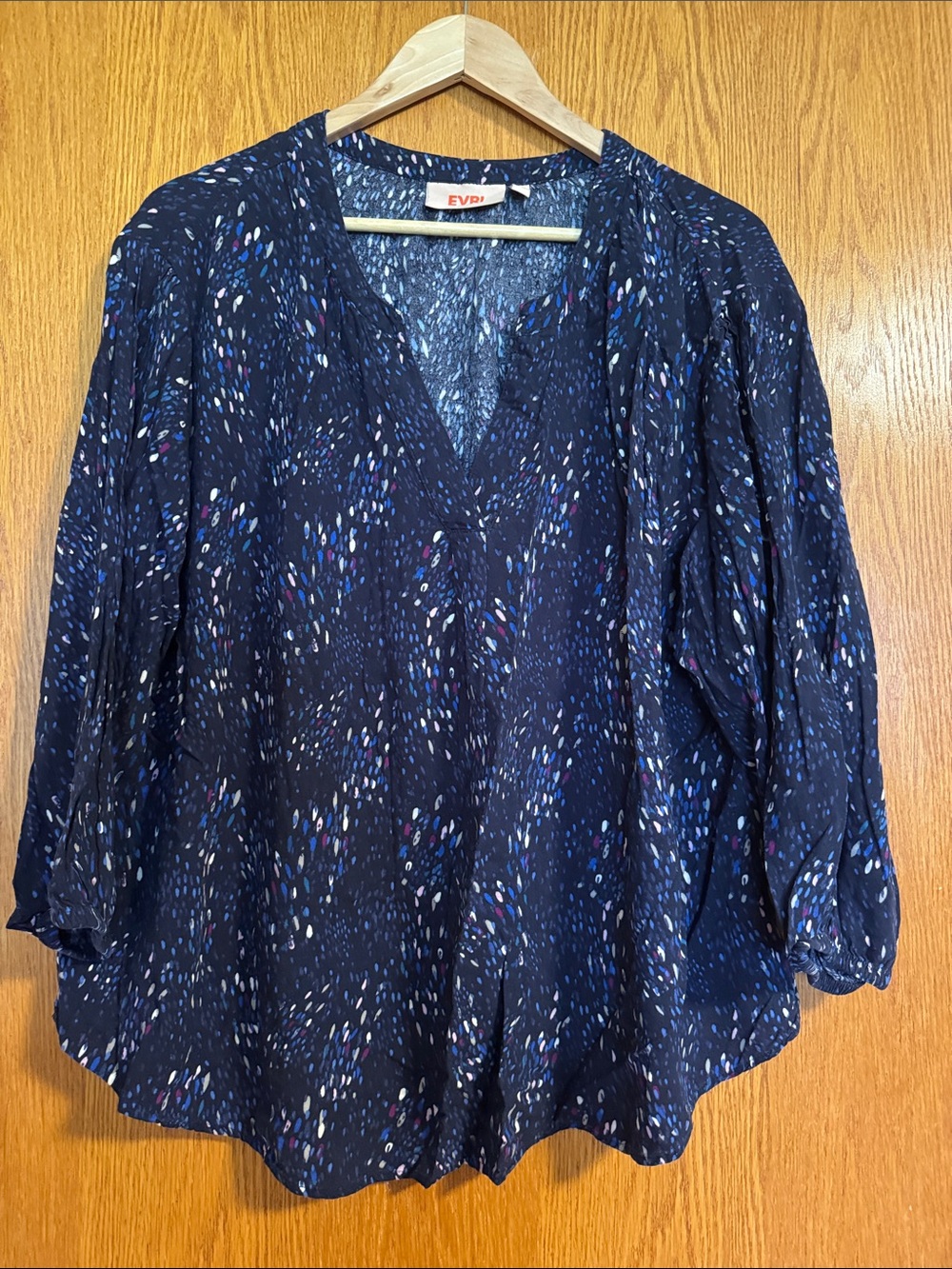 EVRI Navy Speckled V-Neck Blouse